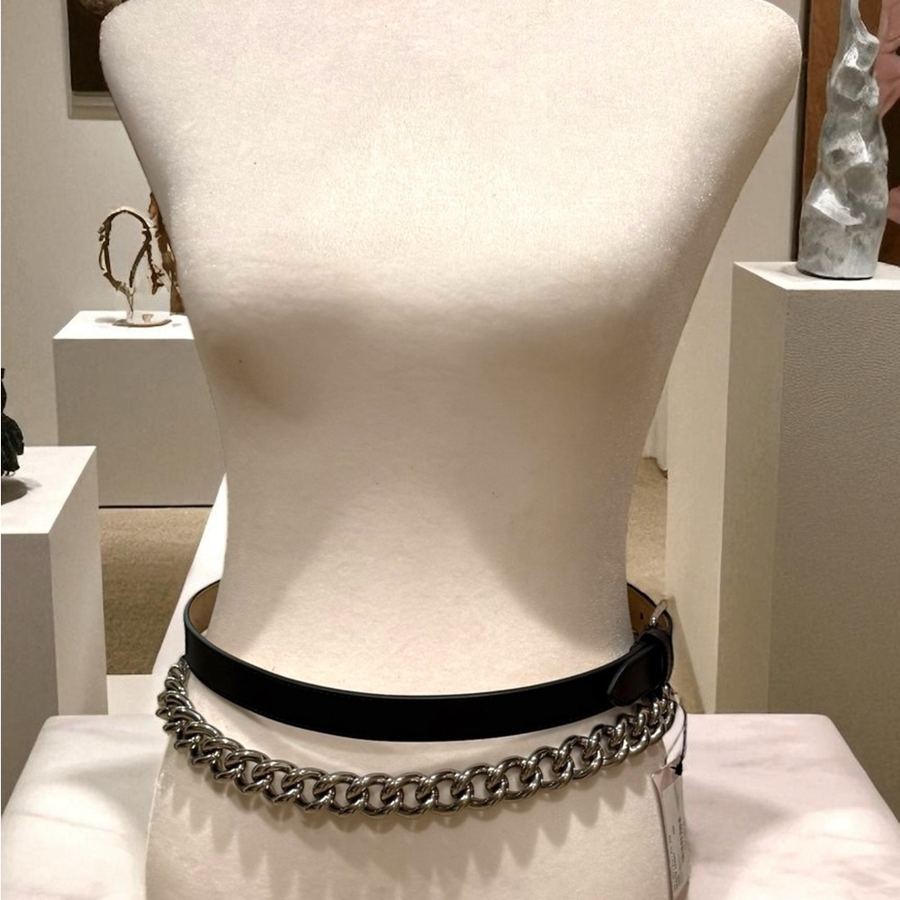 Alexander McQueen Double Belt With Chain Ecolux Calfskin Leather In Black - NWT